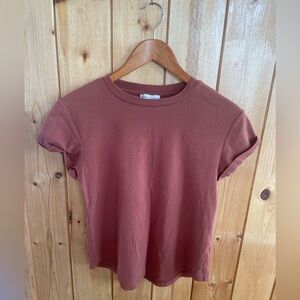 Böhme Essentials Rolled Cuff Cotton Tee — Rust Burnt Orange Small